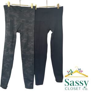 SPANX Leggings Set of 2 – Navy & Camo – Size XL – Compression Fit – EUC